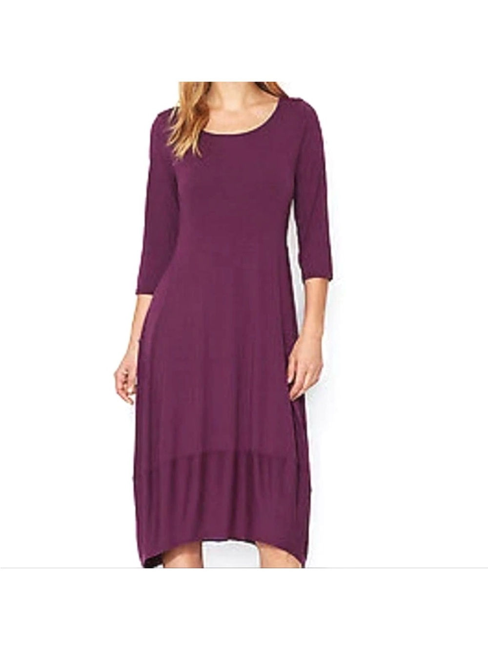EILEEN FISHER Burgundy Bubble Hem Jersey Dress L NWOT